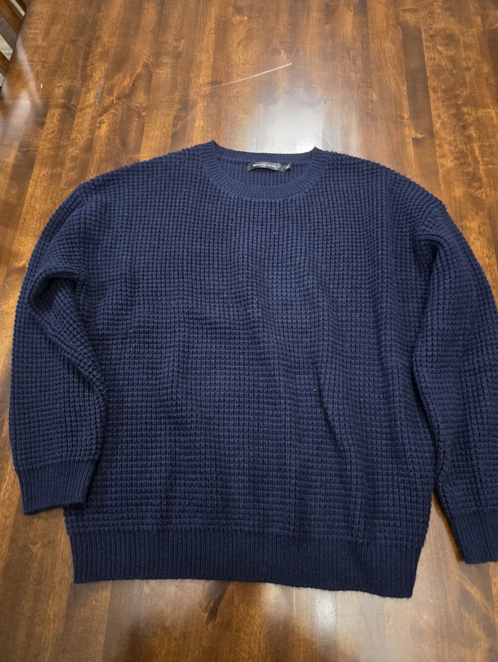 MEROKEETY Navy Blue Waffle Knit Crewneck Pullover Sweater Size Xl